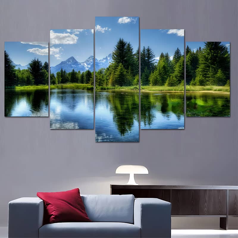 Diamond Painting 5 teilig - Waldsee in den Bergen, blauer Himmel - gedruckt in Ultra-HD - multi5