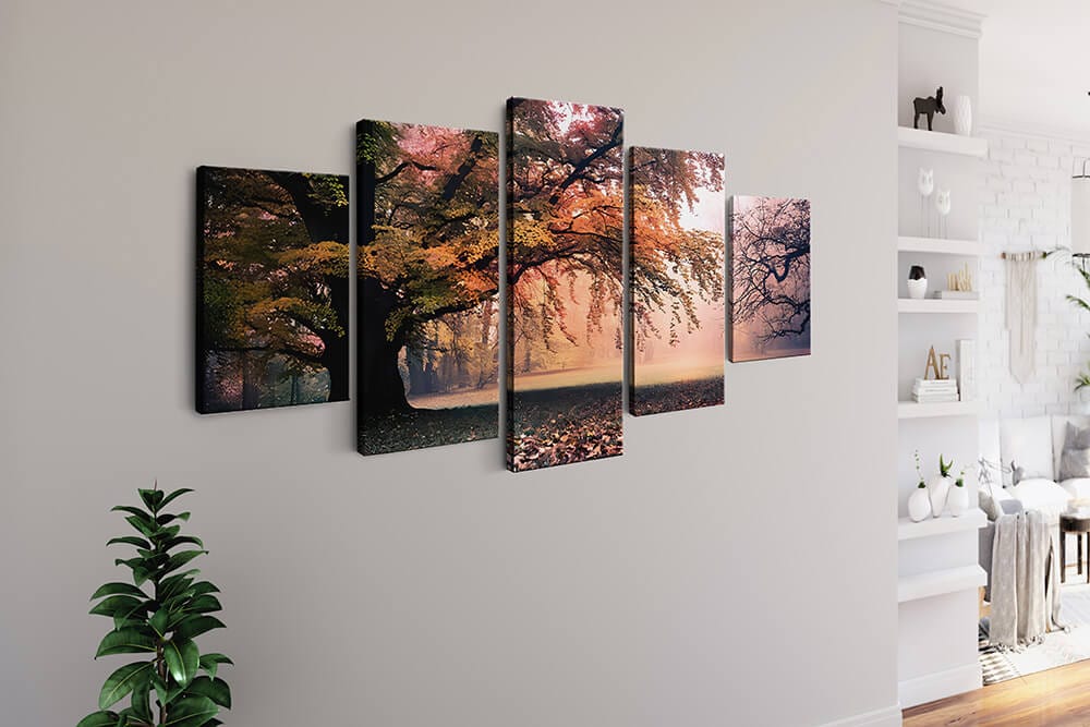 Diamond Painting 5 teilig - Waldwiese, große und alte Bäume - gedruckt in Ultra-HD - multi5