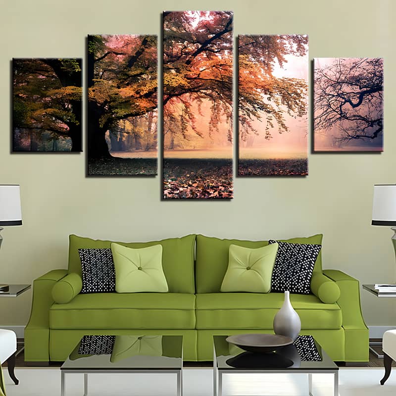 Diamond Painting 5 teilig - Waldwiese, große und alte Bäume - gedruckt in Ultra-HD - multi5