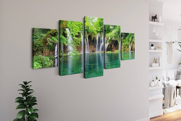 Diamond Painting 5 teilig - Wasserfall Lagune im Wald - gedruckt in Ultra-HD - multi5