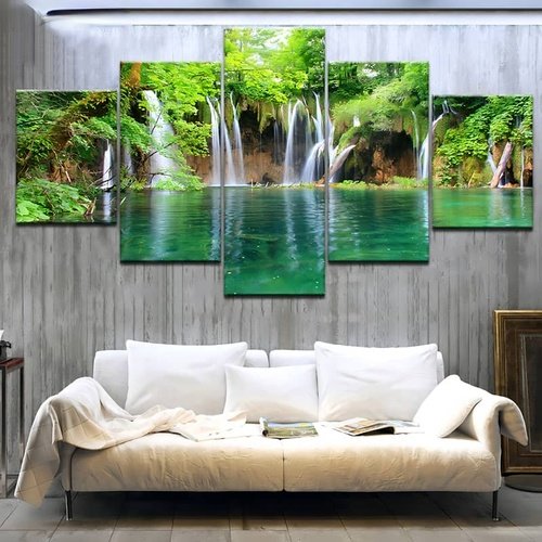 Diamond Painting 5 teilig - Wasserfall Lagune im Wald - gedruckt in Ultra-HD - multi5