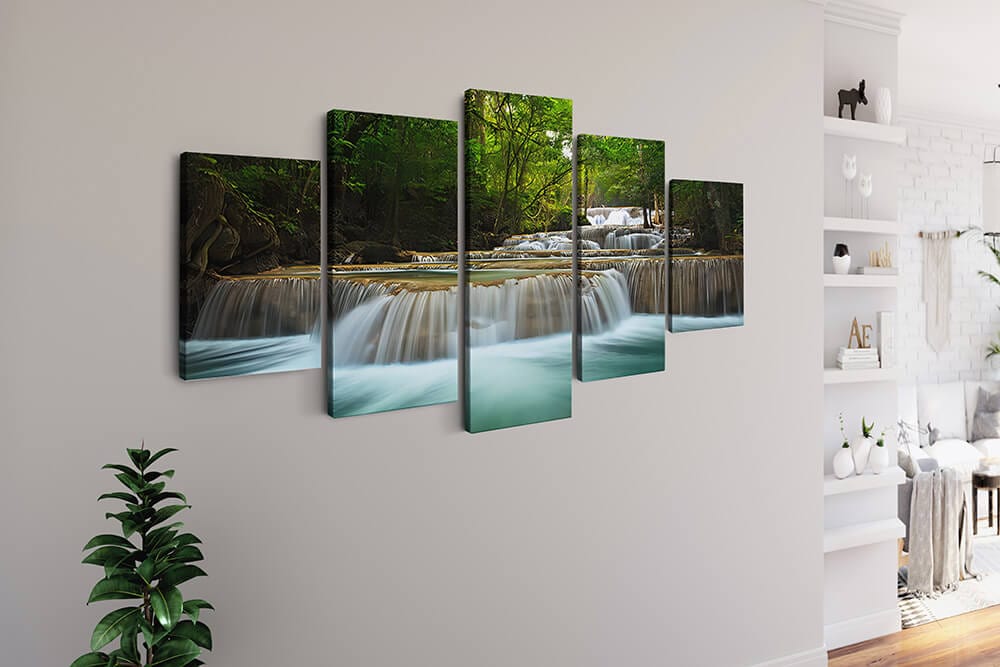 Diamond Painting 5 teilig - Wasserfallstraße im Wald - gedruckt in Ultra-HD - multi5