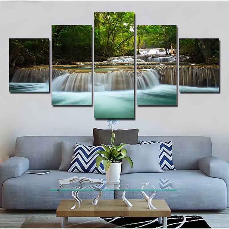 Diamond Painting 5 teilig - Wasserfallstraße im Wald - gedruckt in Ultra-HD - multi5