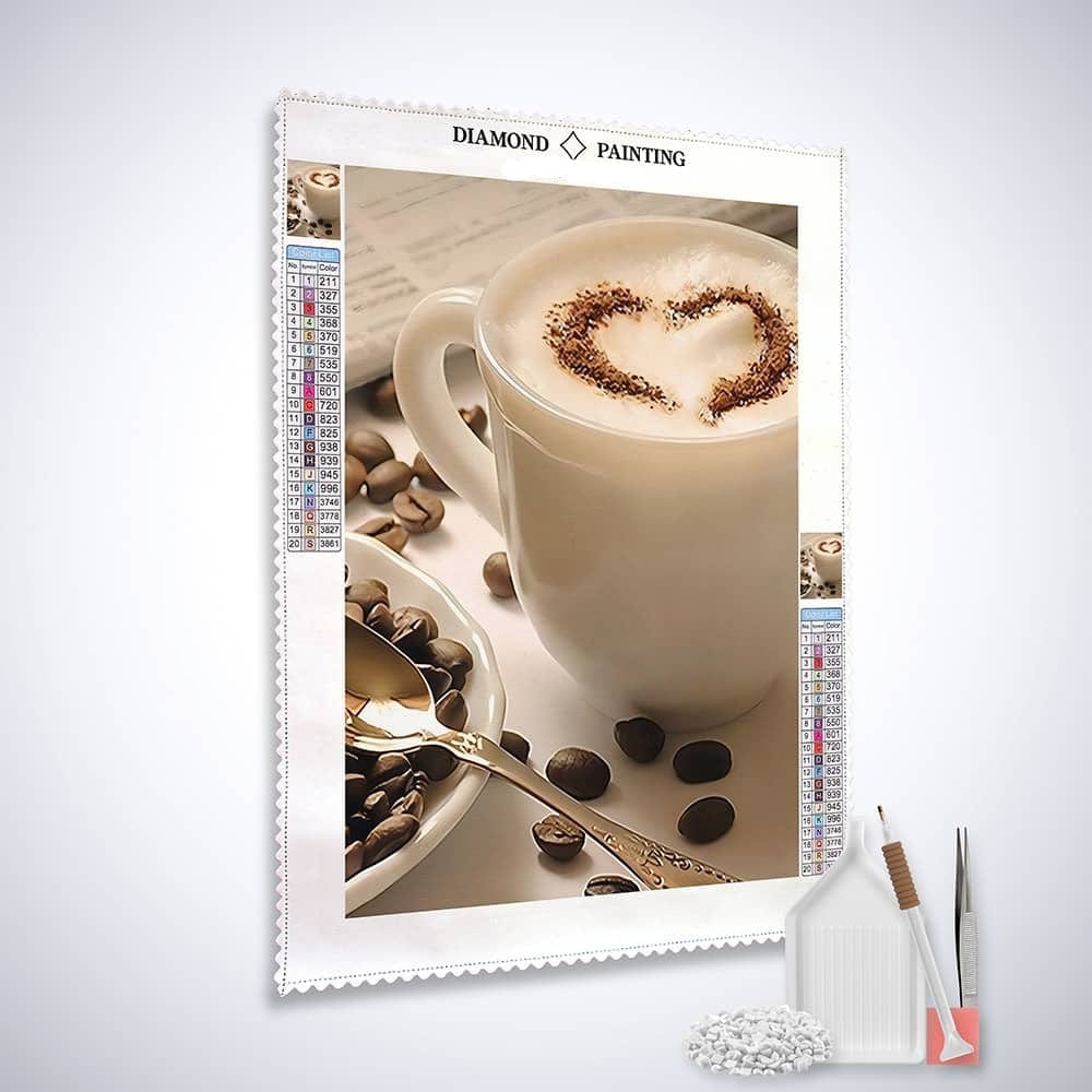 Diamond Painting - Cappuccino Herz - gedruckt in Ultra-HD - kaffee, küche
