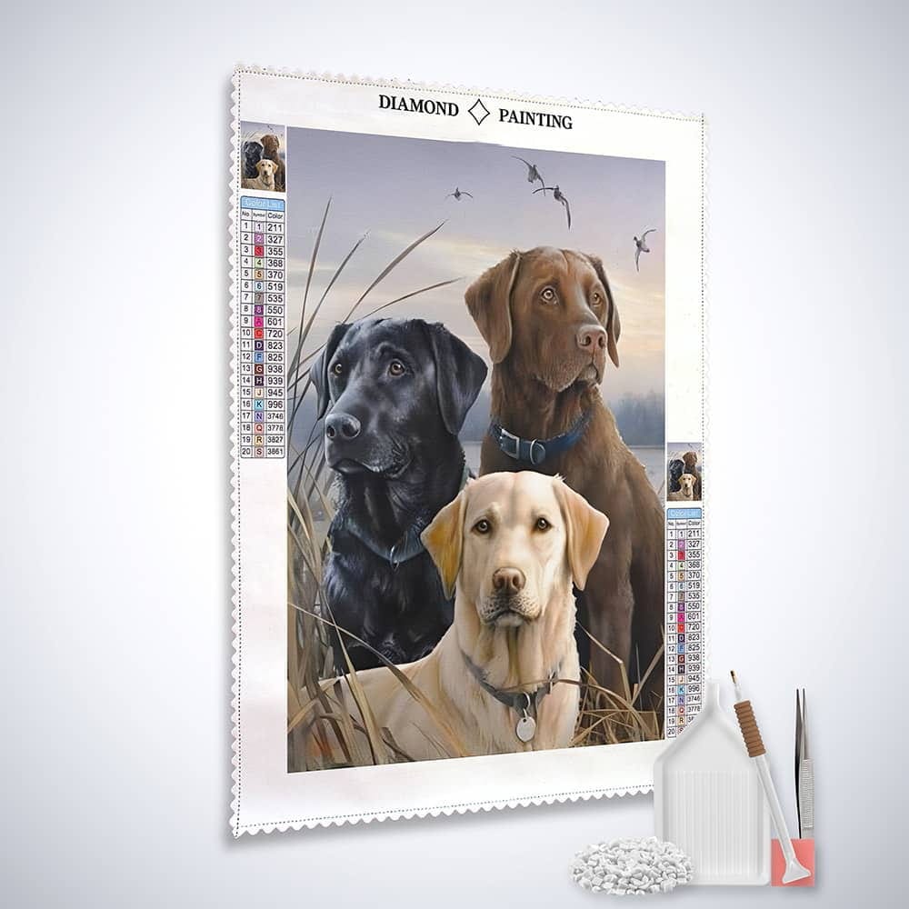 Diamond Painting - Goldenretriever, Labrador Trio - gedruckt in Ultra-HD - hund, tiere