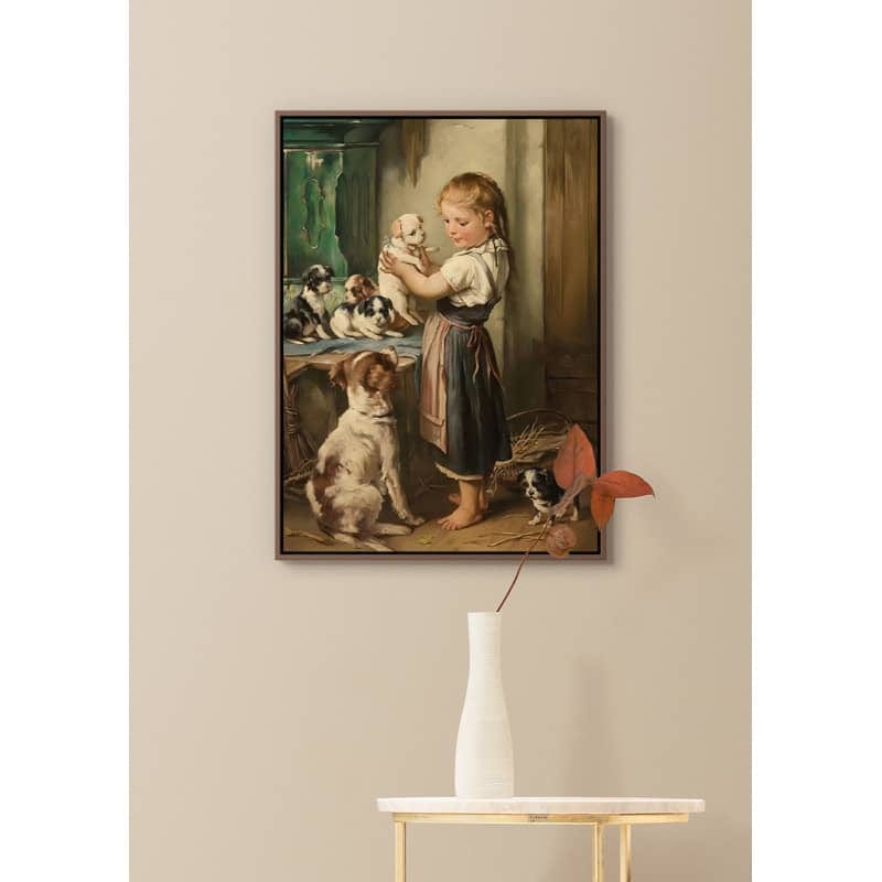 Diamond Painting - Kind mit Hundewelpen - gedruckt in Ultra-HD - bekannte künstler, hund, menschen