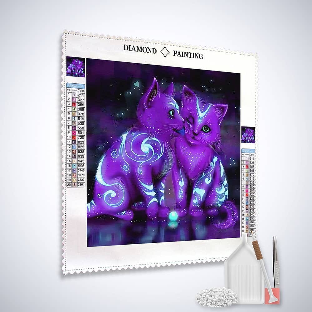 Diamond Painting - Lila Katzen - gedruckt in Ultra-HD - katzen, kinder, tiere