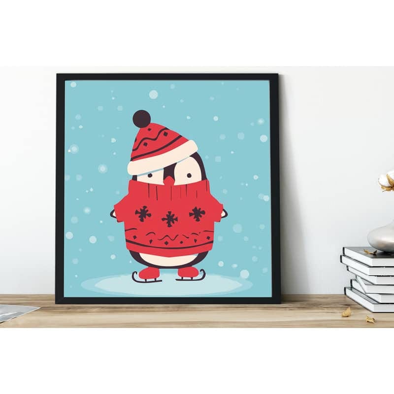 Diamond Painting - Schlittschuh Pinguin, Weihnachten - gedruckt in Ultra-HD - pinguin, weihnachten