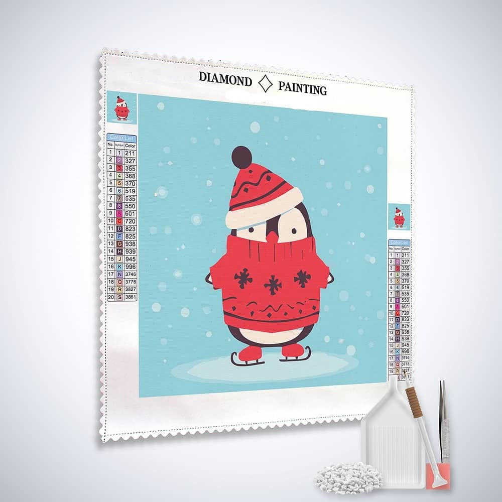 Diamond Painting - Schlittschuh Pinguin, Weihnachten - gedruckt in Ultra-HD - pinguin, weihnachten