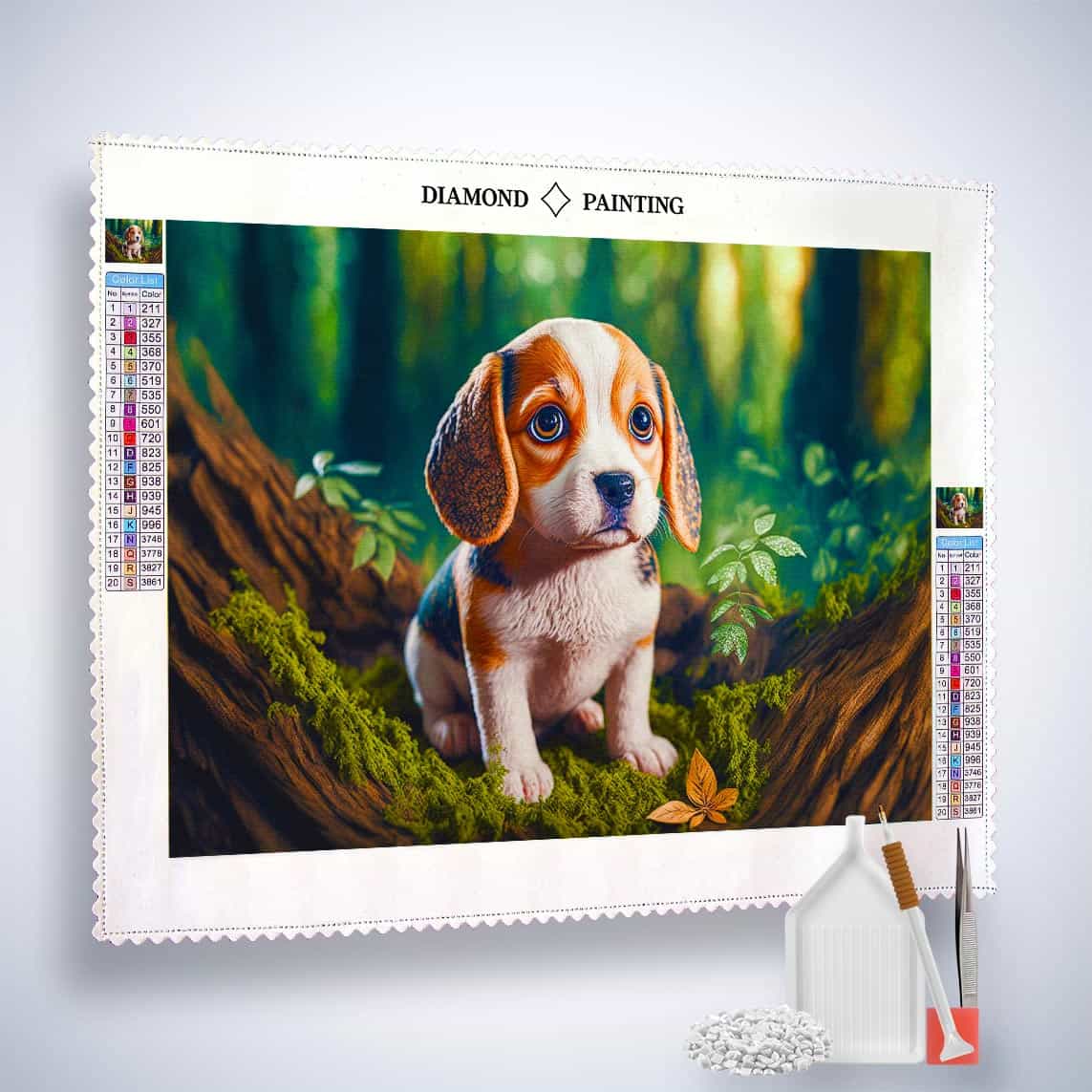 Diamond Painting - Kleiner Welpe, Wald - gedruckt in Ultra-HD - Horizontal, Hund, Tiere