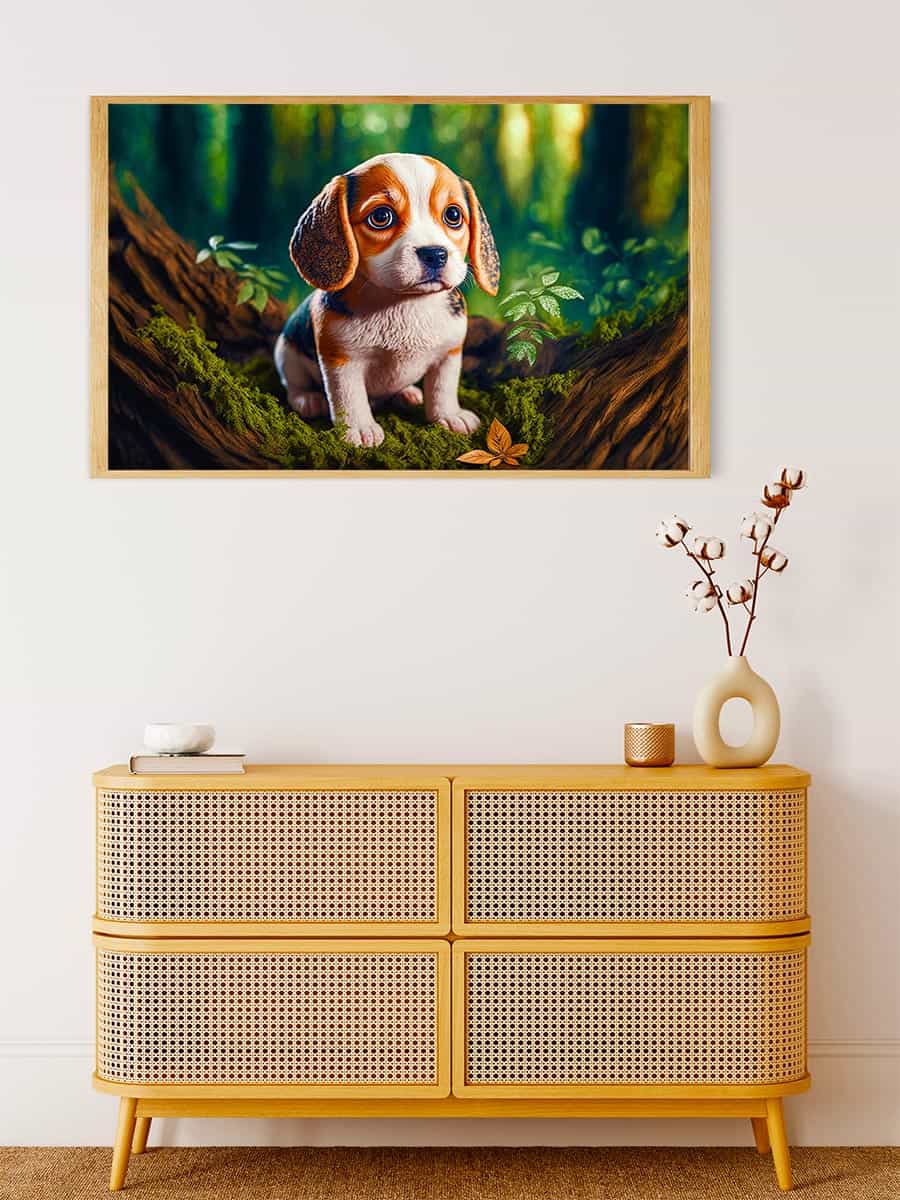 Diamond Painting - Kleiner Welpe, Wald - gedruckt in Ultra-HD - Horizontal, Hund, Tiere