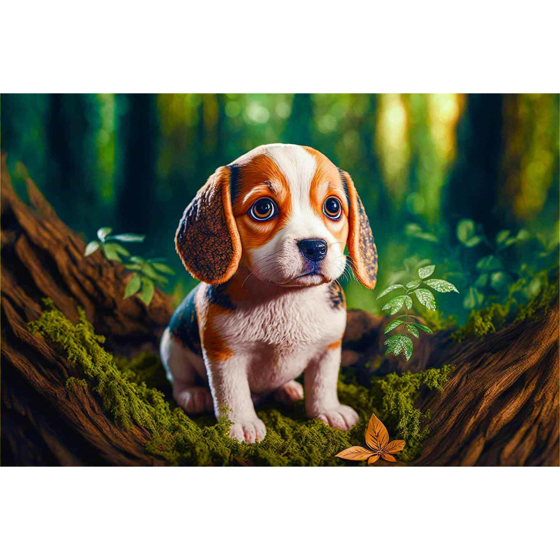 Diamond Painting - Kleiner Welpe, Wald - gedruckt in Ultra-HD - Horizontal, Hund, Tiere