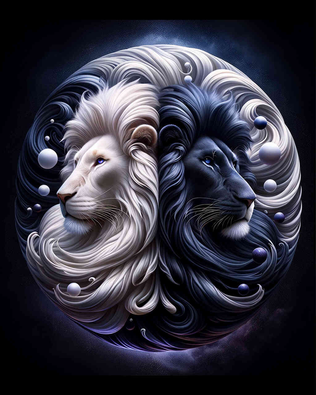 Diamond Painting - Weißer und schwarzer Löwe