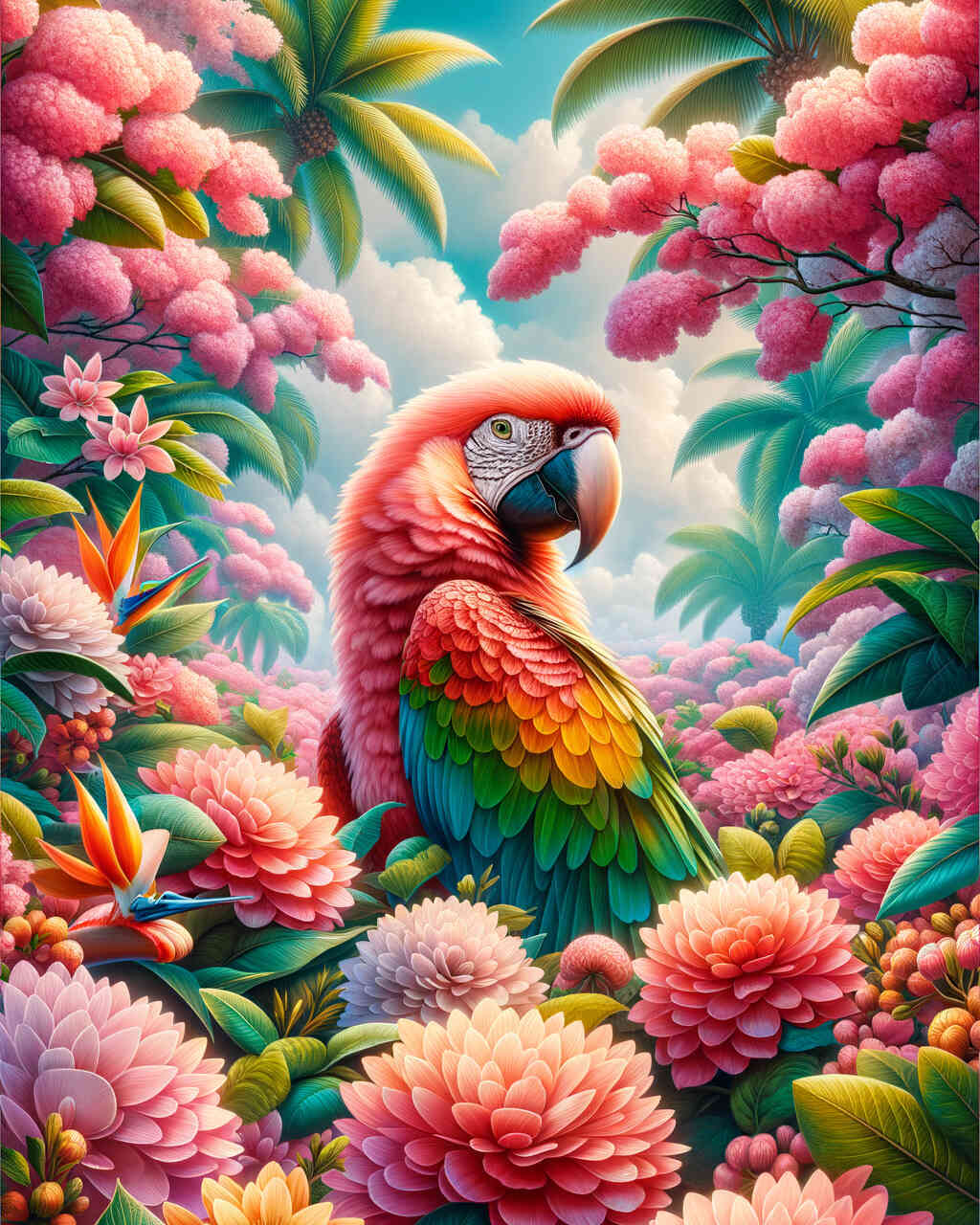 Diamond Painting - Papagei rosa Blütenbaum
