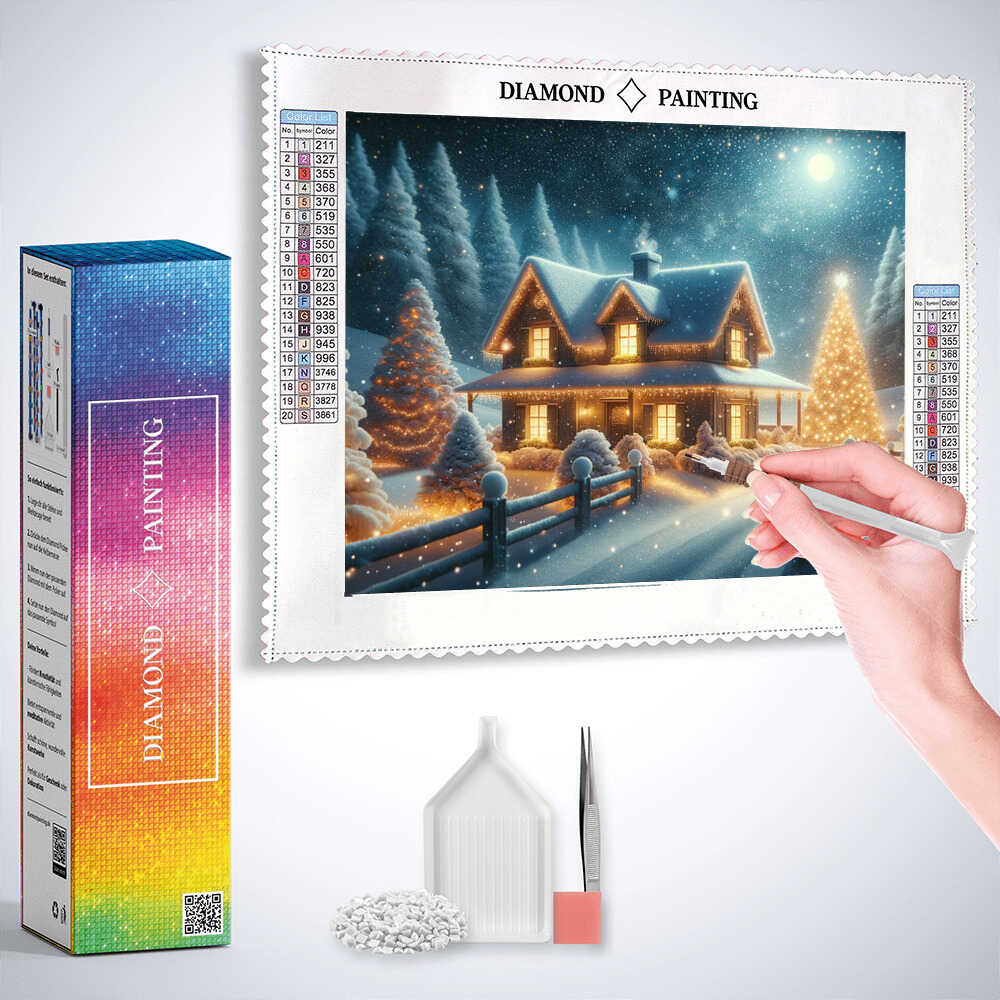 Diamond Painting - Verschneites Weihnachtshaus