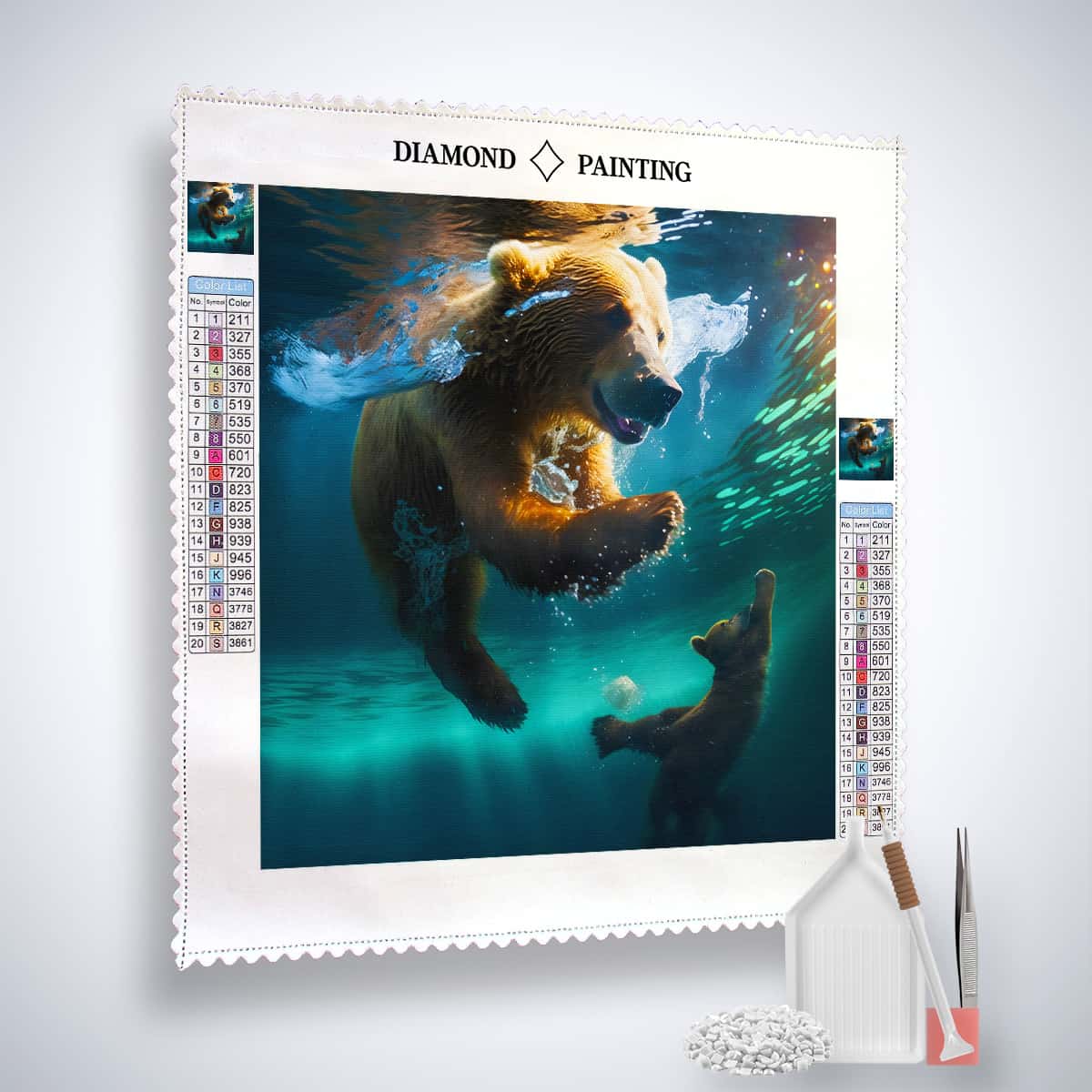 Diamond Painting - Mutterbär mit Kind im Wasser - gedruckt in Ultra-HD - Bär, Neu eingetroffen, Quadratisch, Tiere