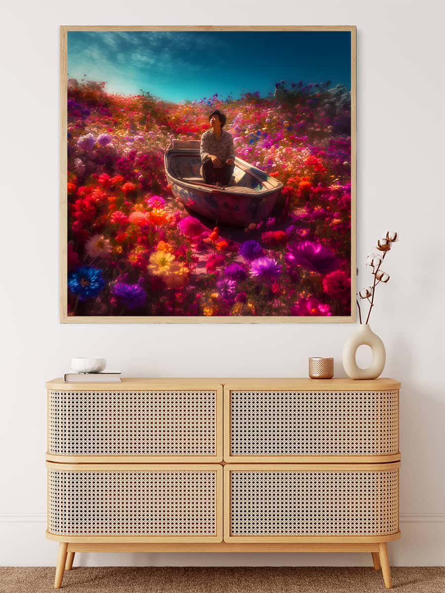 Diamond Painting - Boot im Blumenfluss - gedruckt in Ultra-HD - Blumen, Neu eingetroffen, Quadratisch, Schiff, Schiffe