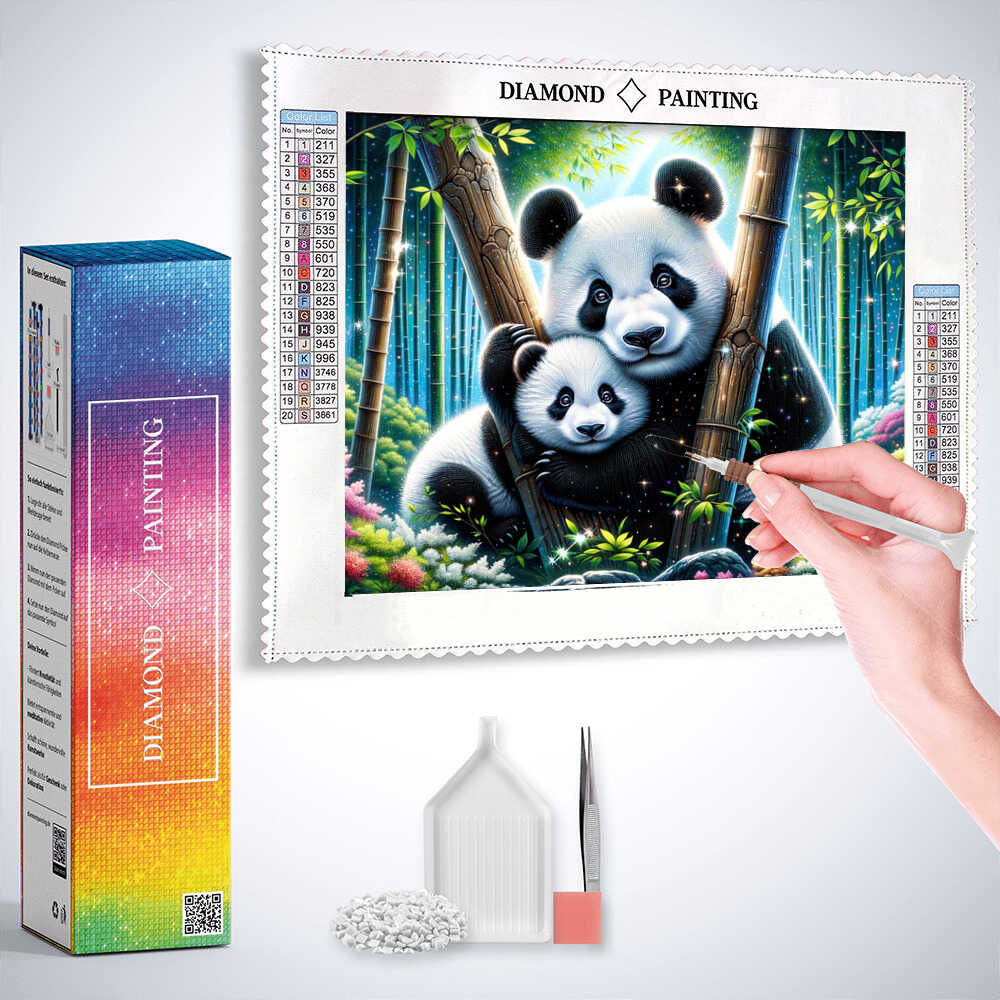 Diamond Painting - Pandafamilie, Baumstämme