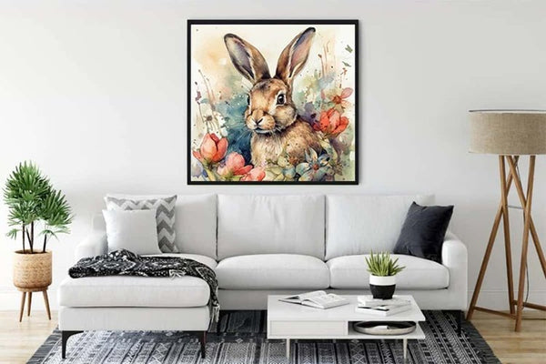 Malen nach Zahlen - Verspielter Hase - hochwertige Leinwand - 170523, Aquarell, Hase, Neu eingetroffen, Quadratisch, Tiere
