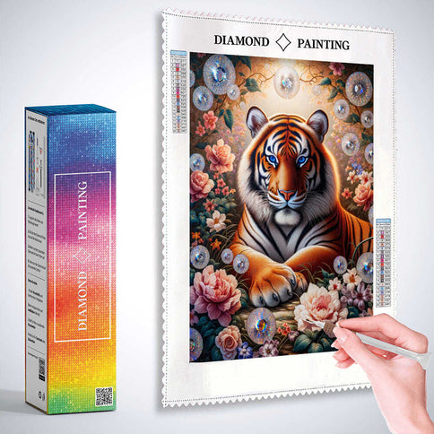 Diamond Painting - Tiger zwischen Blumen