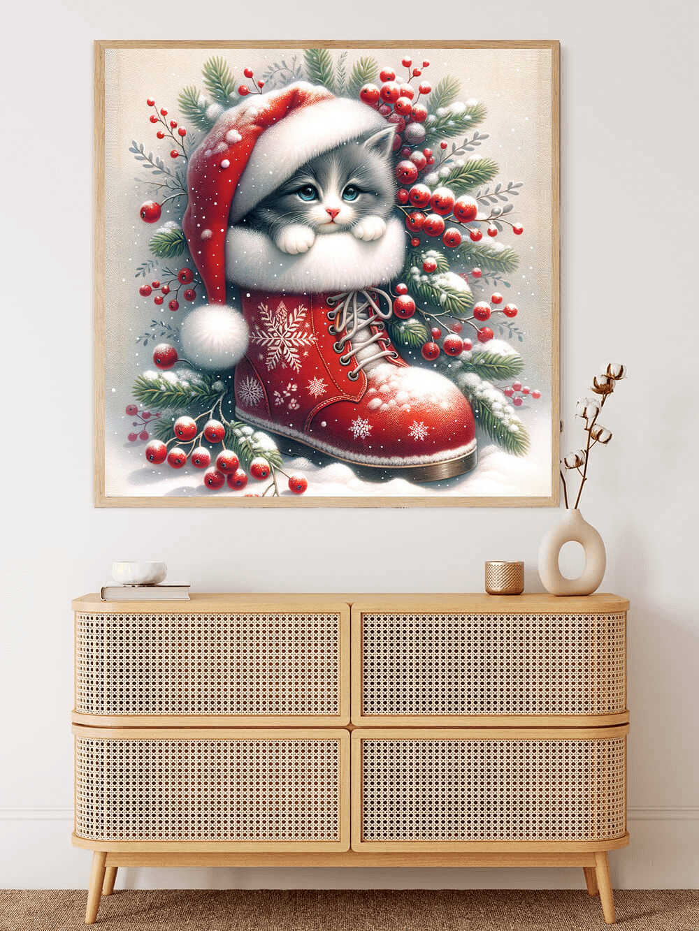 Diamond Painting - Katze mit Weihnachtsstiefel