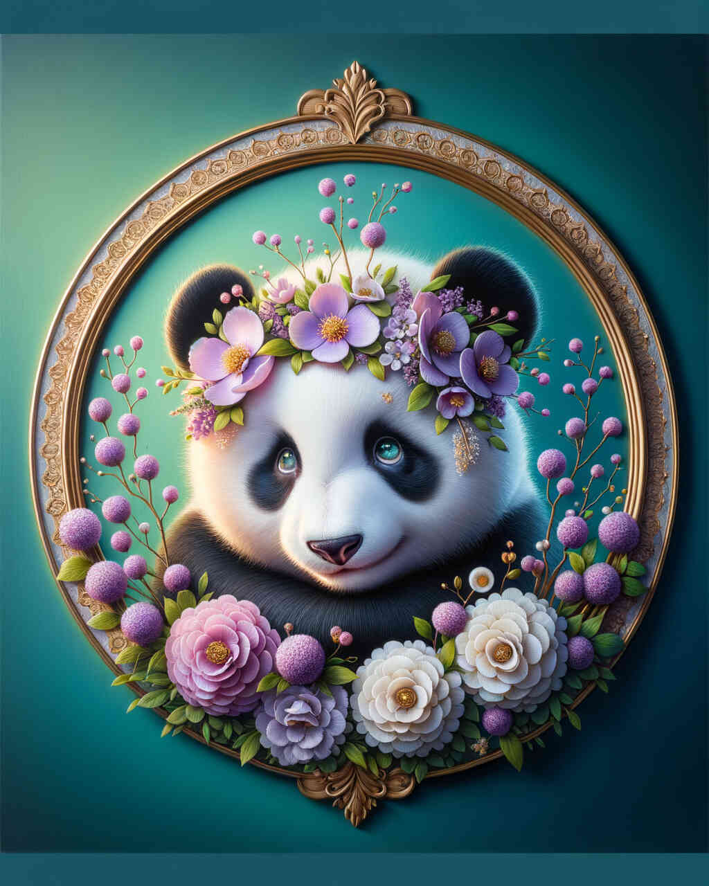 Diamond Painting - Panda mit Blumenschmuck