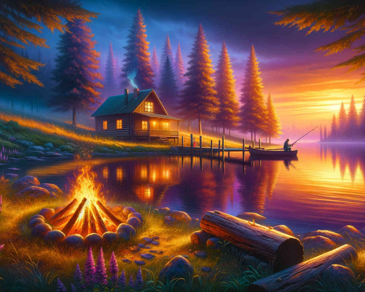 Diamond Painting - Haus am See Lagerfeuer