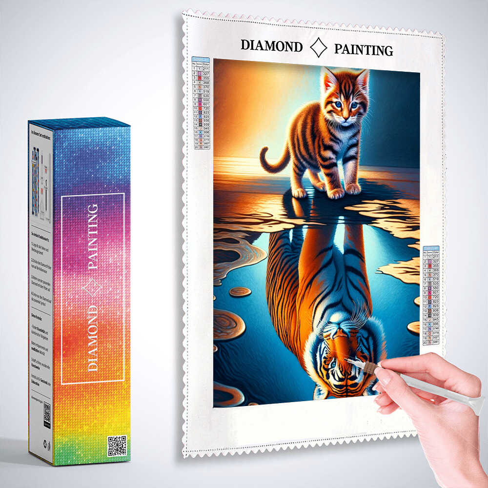 Diamond Painting - Kleine Katze großer Tiger Spiegelbild