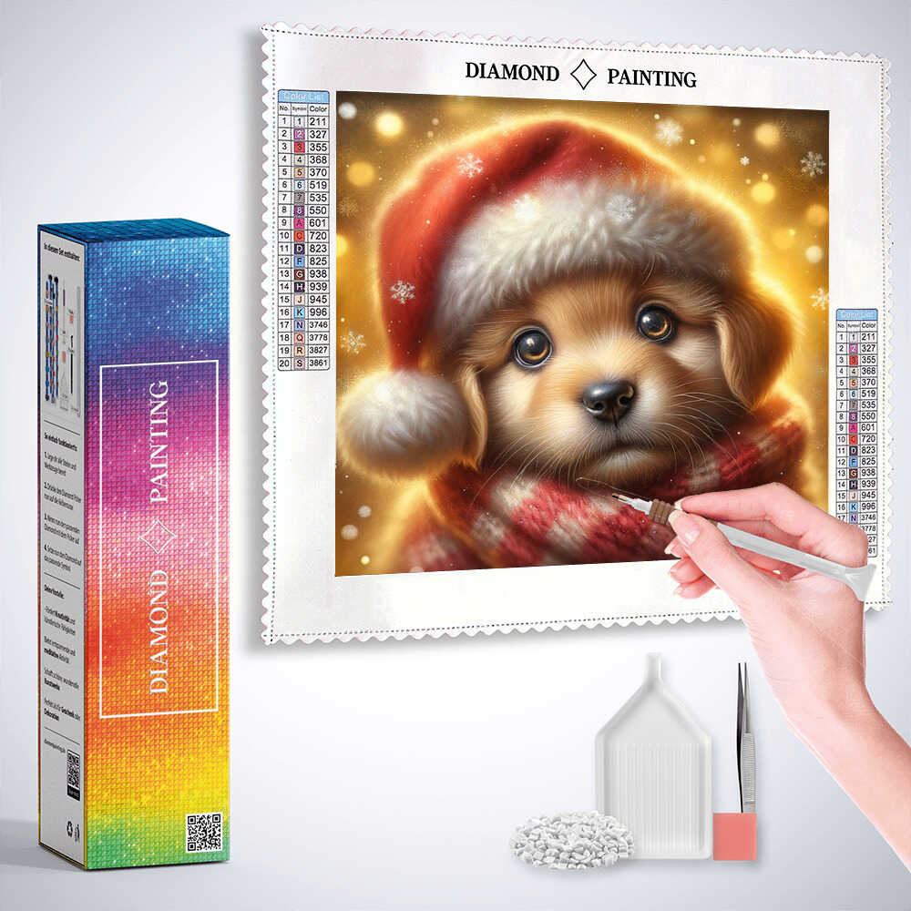 Diamond Painting Welpe Weihnachten - DIY Diamant Malerei Set Für Erwachsene