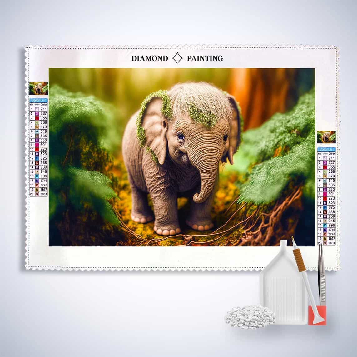 Diamond Painting - Kleiner Elefant im Wald - gedruckt in Ultra-HD - Elefant, Horizontal, Neu eingetroffen, Tiere
