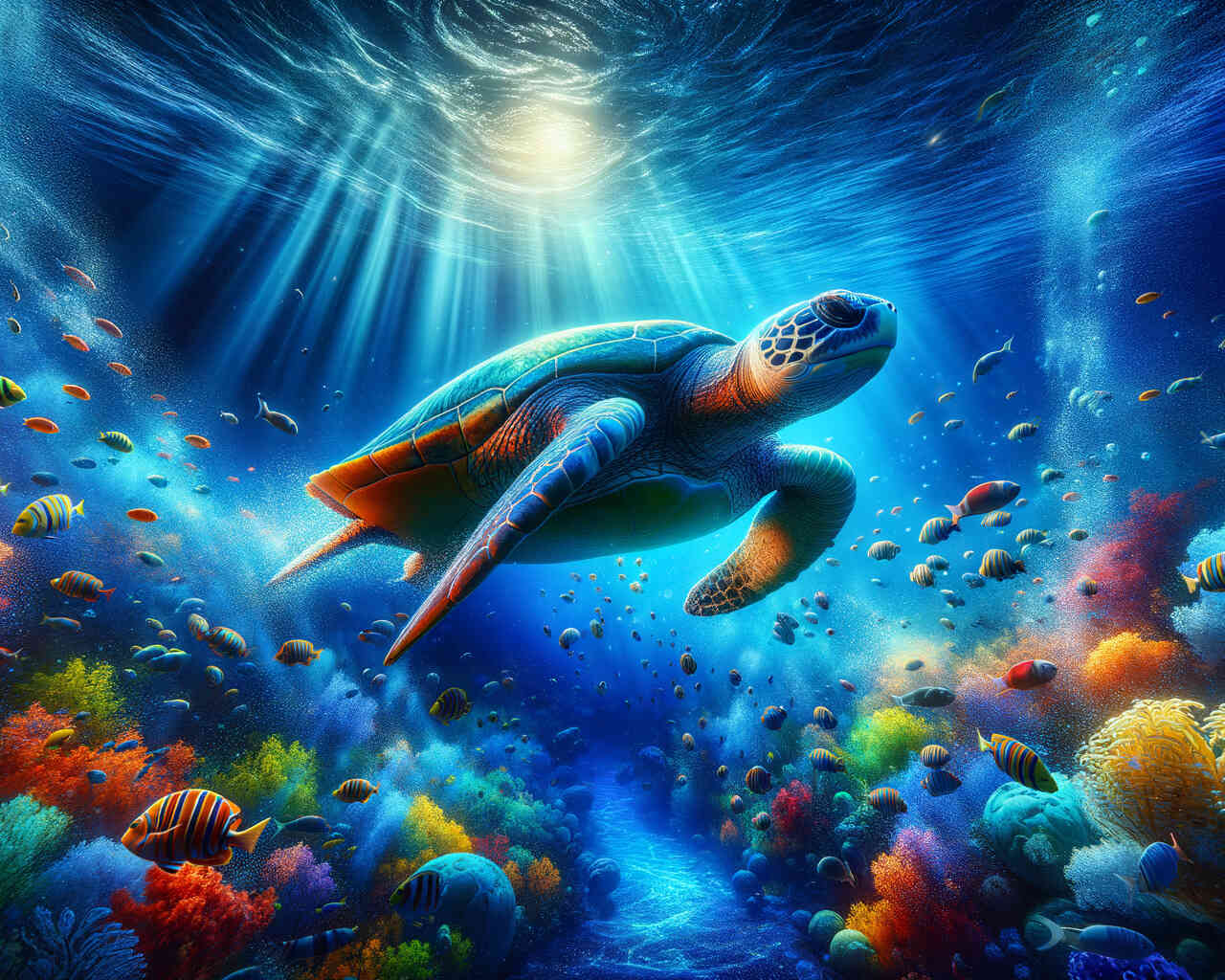 Diamond Painting - Schildkröte mit Fischen
