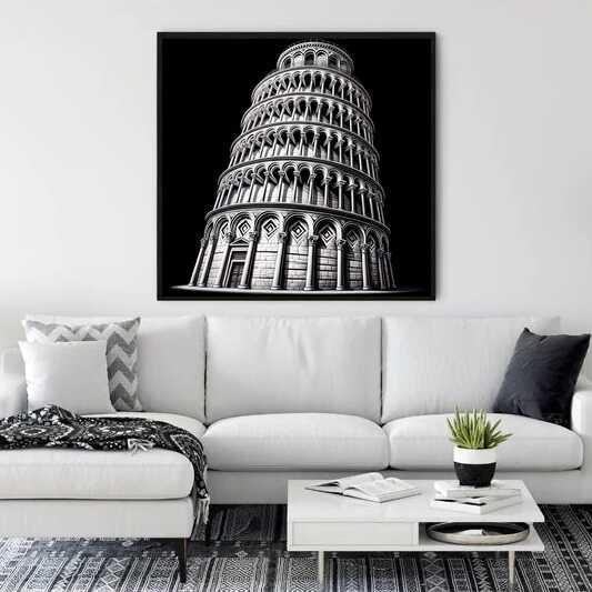 Diamond Painting - Schiefer Turm von Pisa Schwarz und Weiß