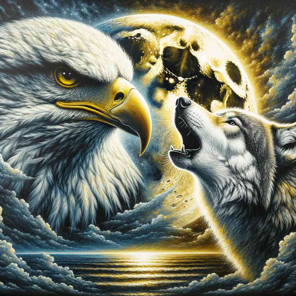 Diamond Painting - Adler und heulender Wolf