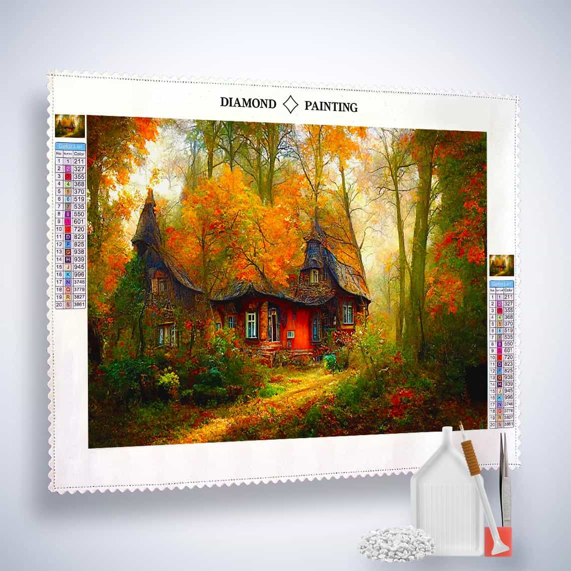 Diamond Painting - Spitzdachhaus im Wald - gedruckt in Ultra-HD - Fantasy, Horizontal, Wald