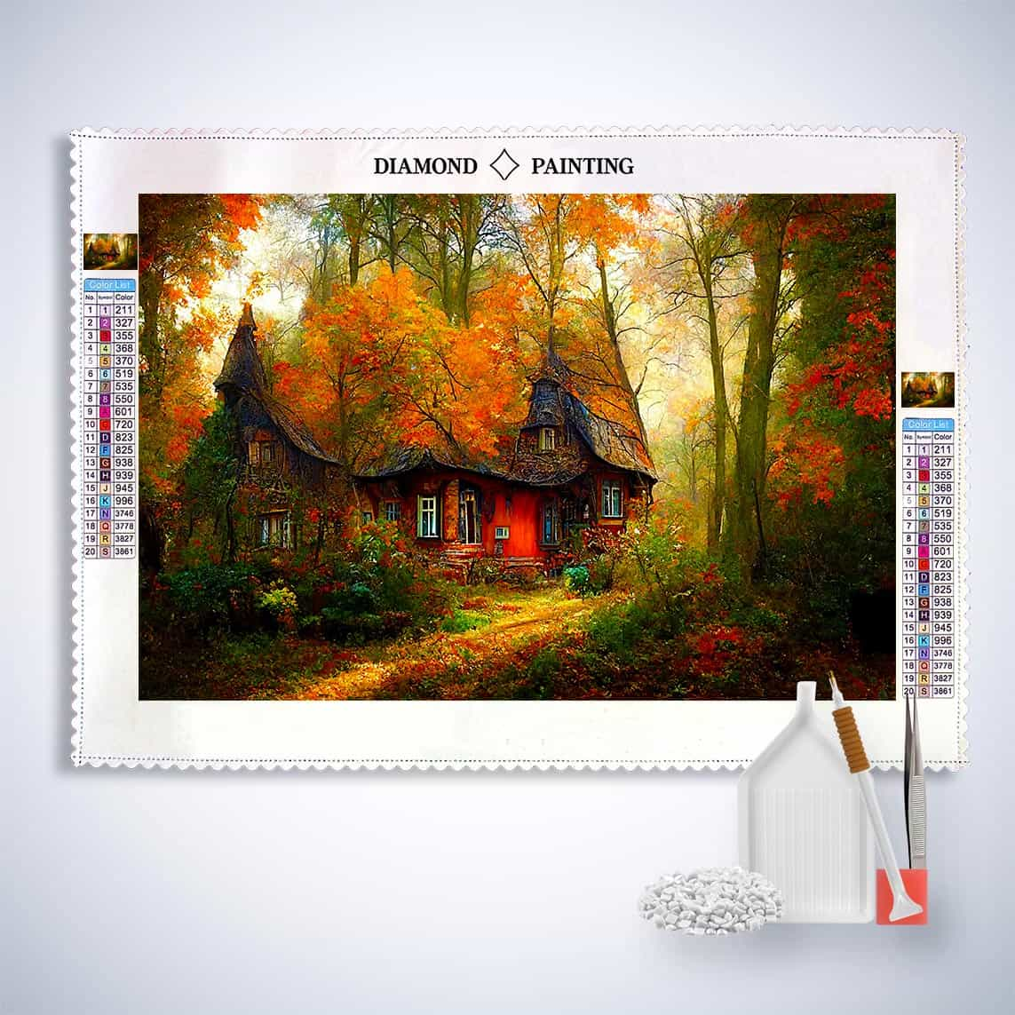 Diamond Painting - Spitzdachhaus im Wald - gedruckt in Ultra-HD - Fantasy, Horizontal, Wald