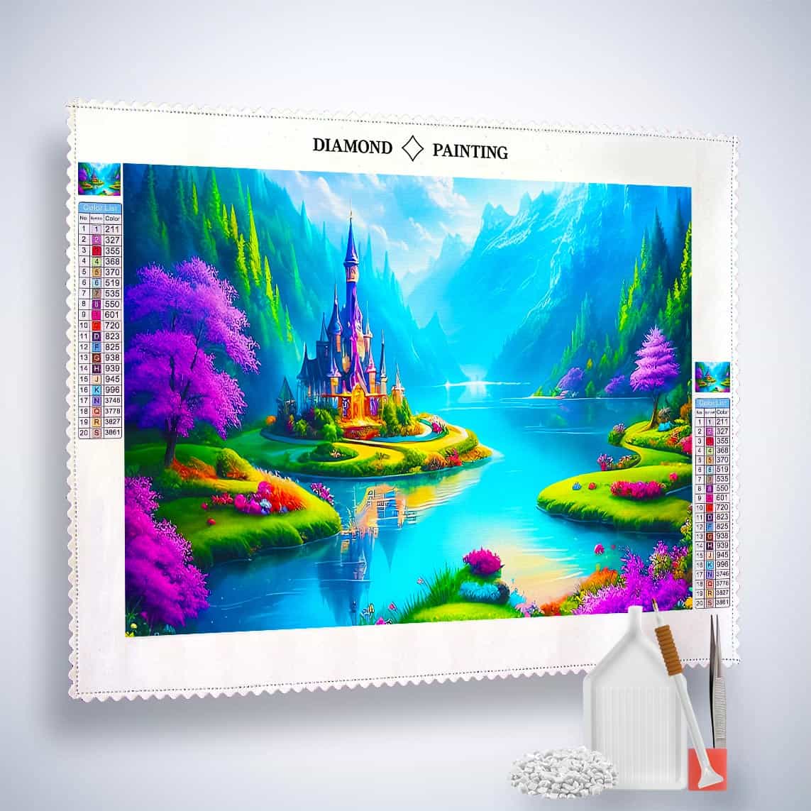 Diamond Painting - Fantasyschloss am See - gedruckt in Ultra-HD - Fantasy, Horizontal