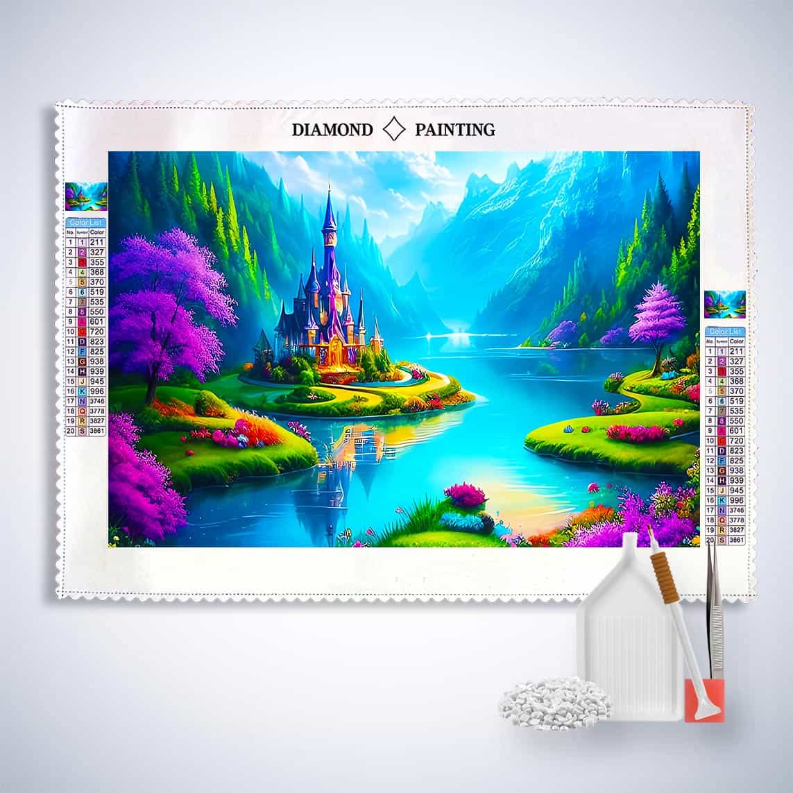 Diamond Painting - Fantasyschloss am See - gedruckt in Ultra-HD - Fantasy, Horizontal