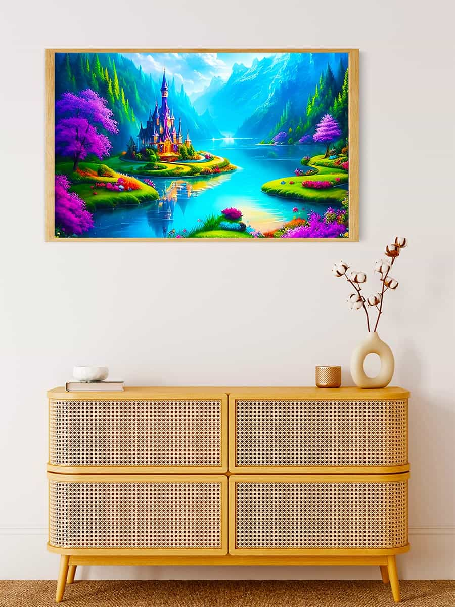 Diamond Painting - Fantasyschloss am See - gedruckt in Ultra-HD - Fantasy, Horizontal