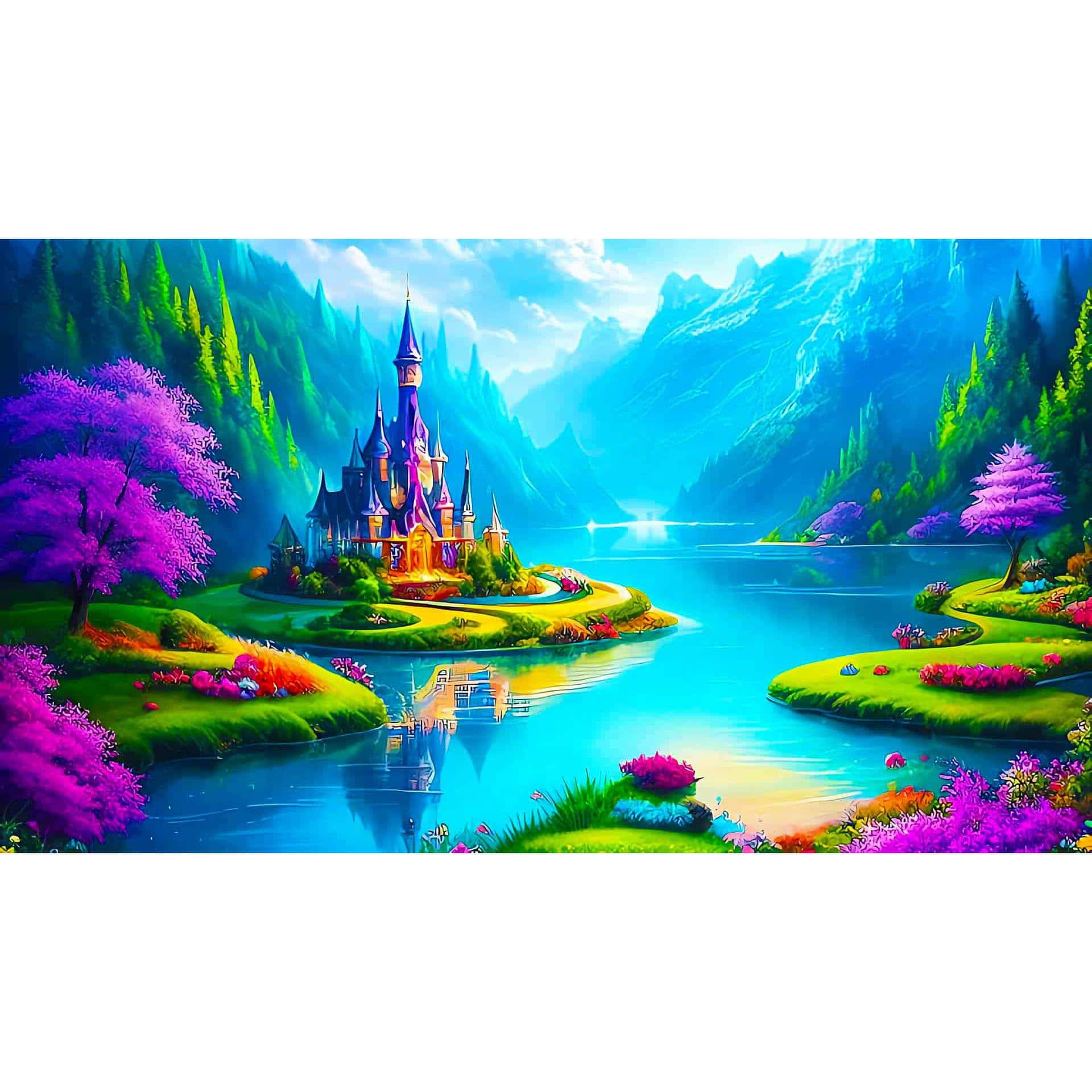 Diamond Painting - Fantasyschloss am See - gedruckt in Ultra-HD - Fantasy, Horizontal