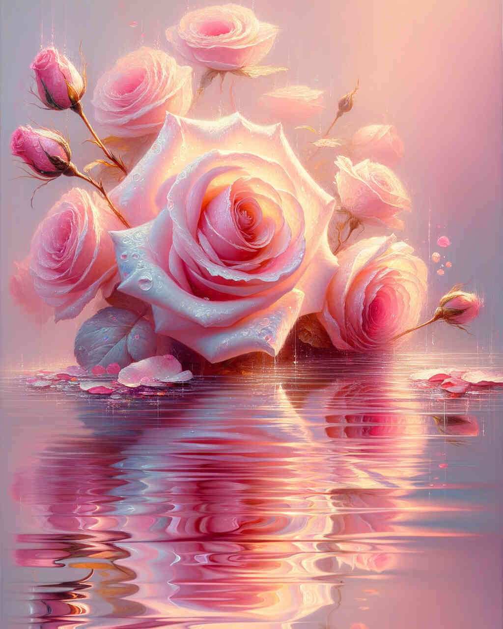 Diamond Painting - Rosa Rosen am Wasser
