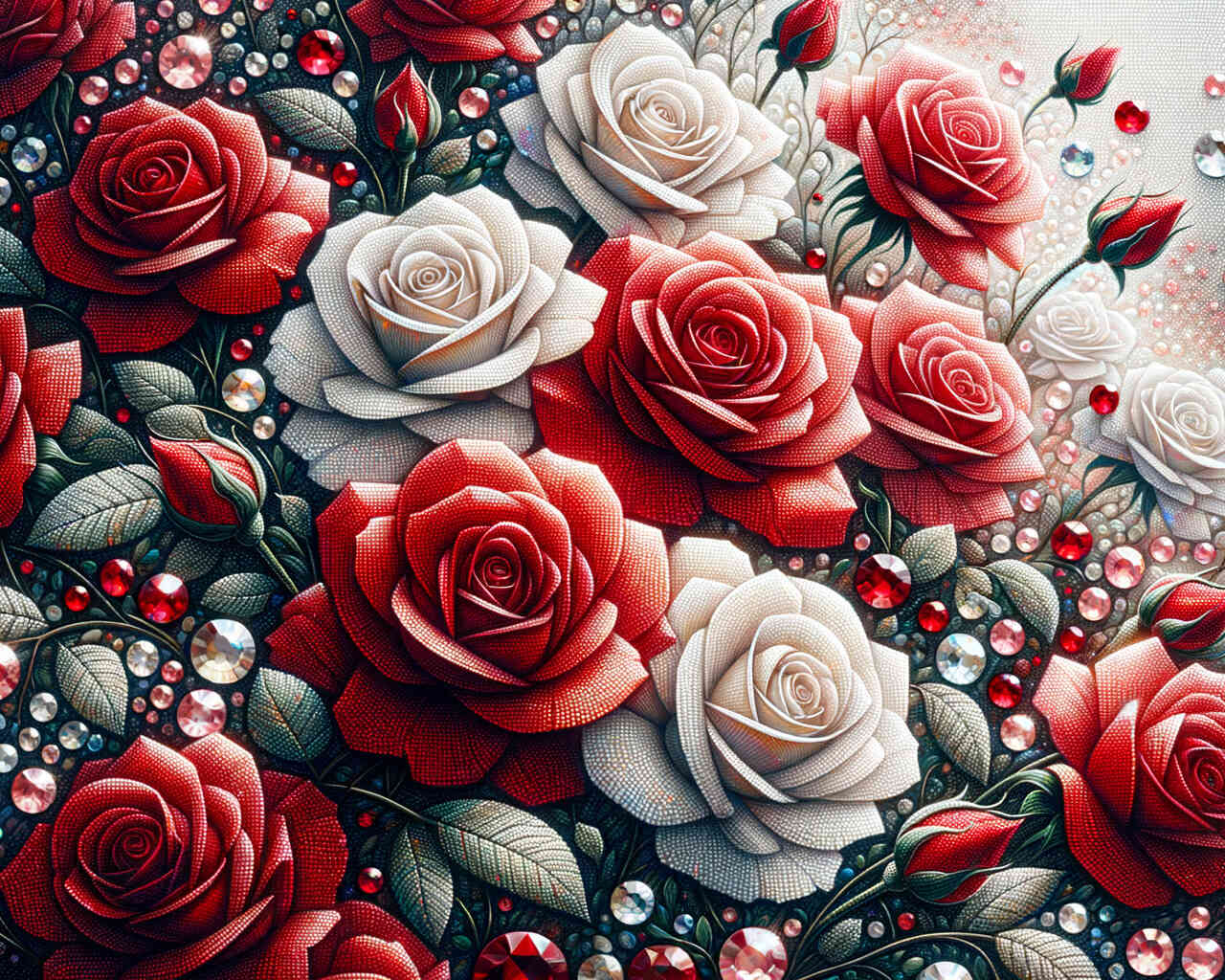 Diamond Painting - Rosengesteck in Rot und Weiß
