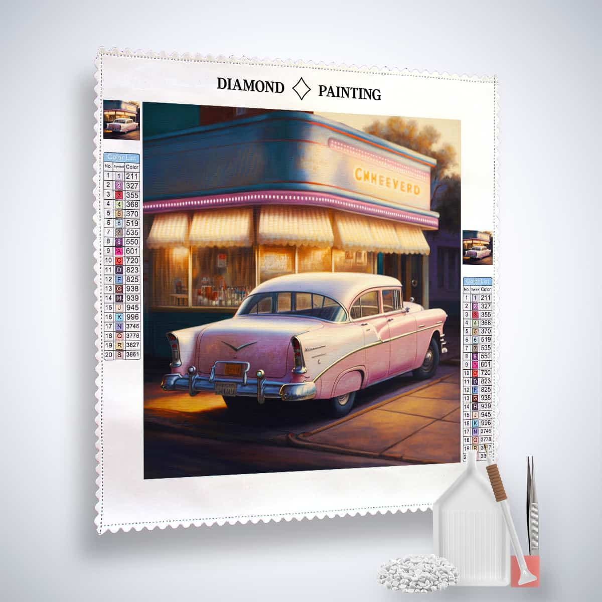 Diamond Painting - Tankstellen-Romantik der 50er - gedruckt in Ultra-HD - Auto, Neu eingetroffen, Quadratisch, Retro, Route 66
