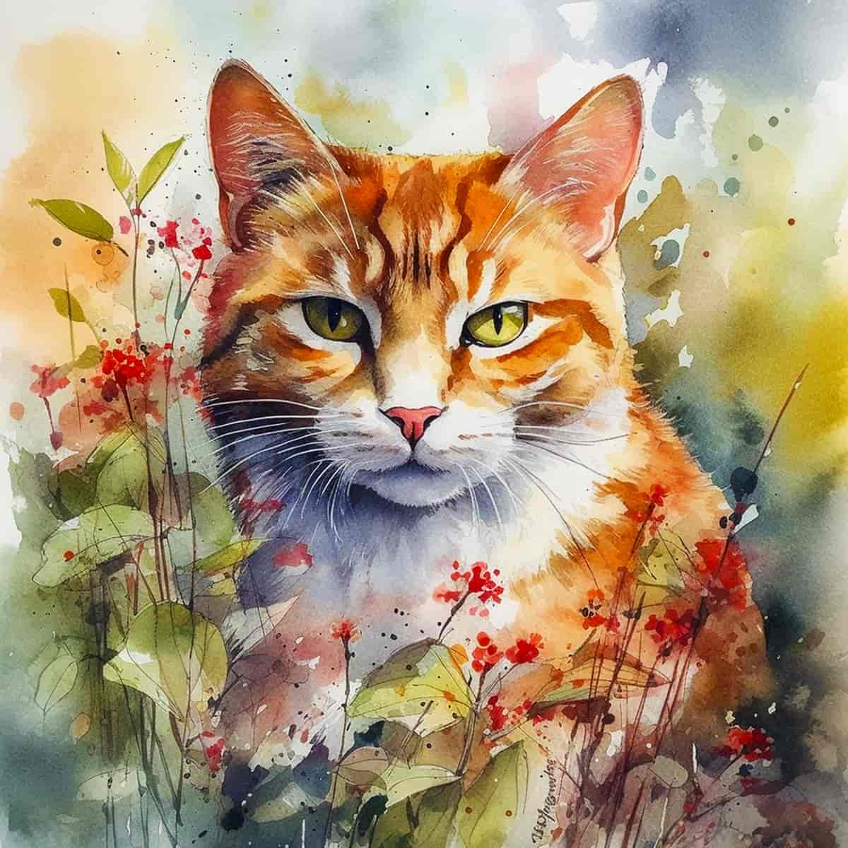 Diamond Painting - Verschmitzte Katze - gedruckt in Ultra-HD - Aquarell, Katzen, Neu eingetroffen, Quadratisch, Tiere