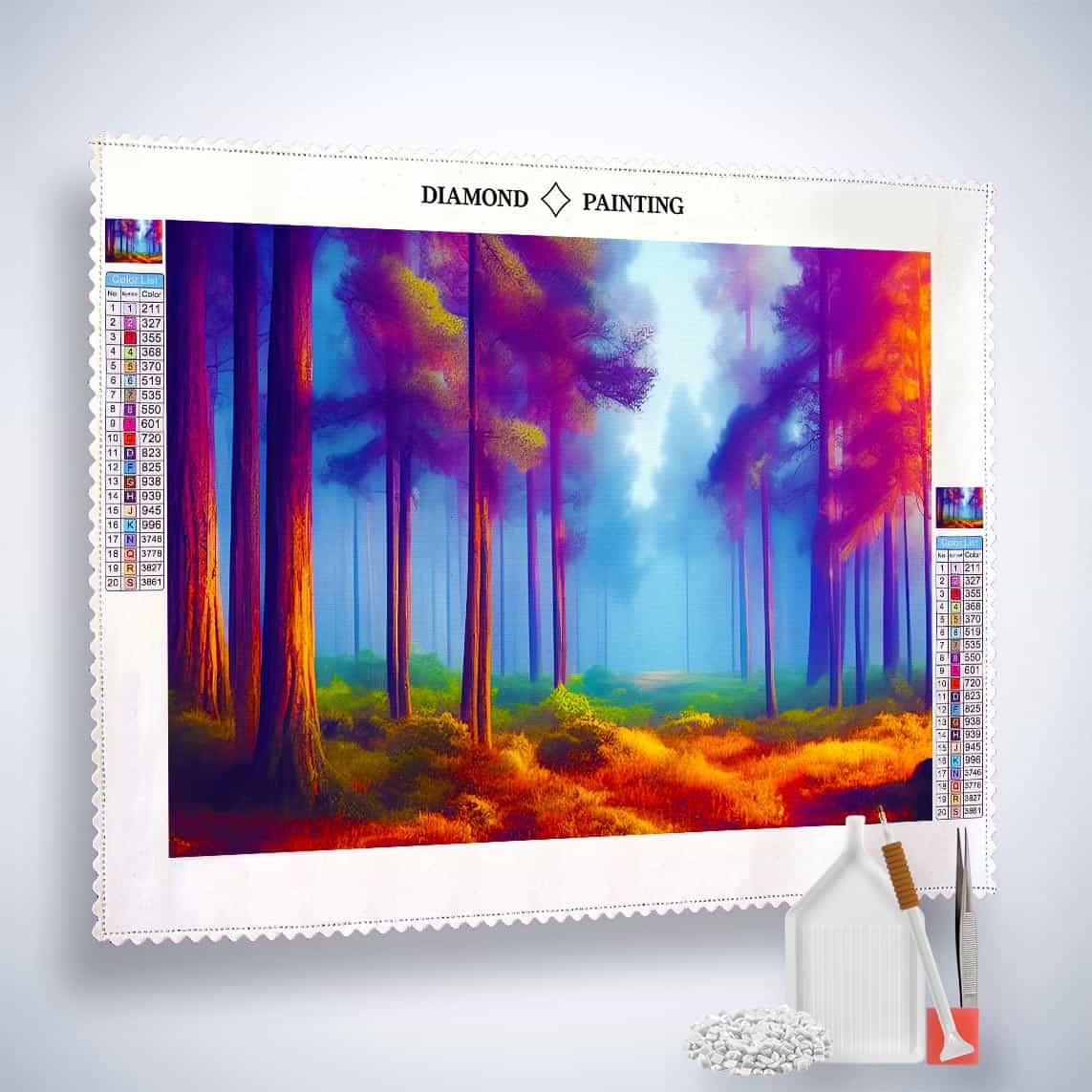 Diamond Painting - Waldlichtung im Nebel - gedruckt in Ultra-HD - Horizontal, Wald