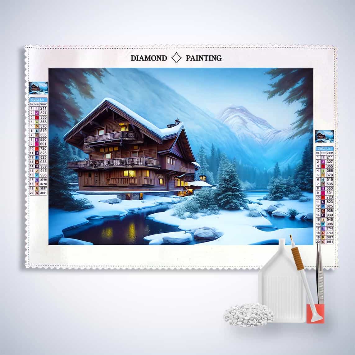 Diamond Painting - Urlaubshaus, Schneelandschaft - gedruckt in Ultra-HD - Horizontal, Winter