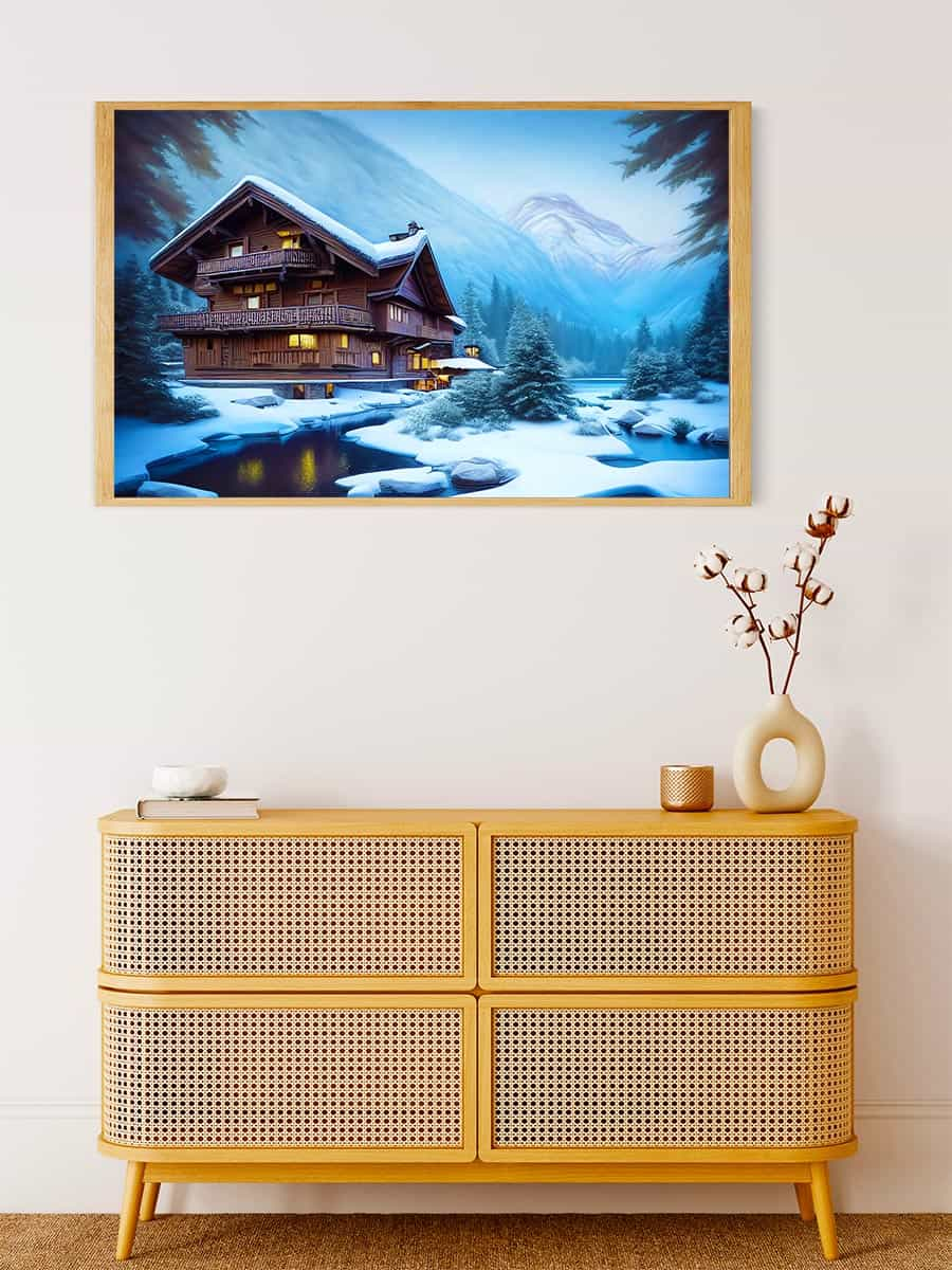 Diamond Painting - Urlaubshaus, Schneelandschaft - gedruckt in Ultra-HD - Horizontal, Winter