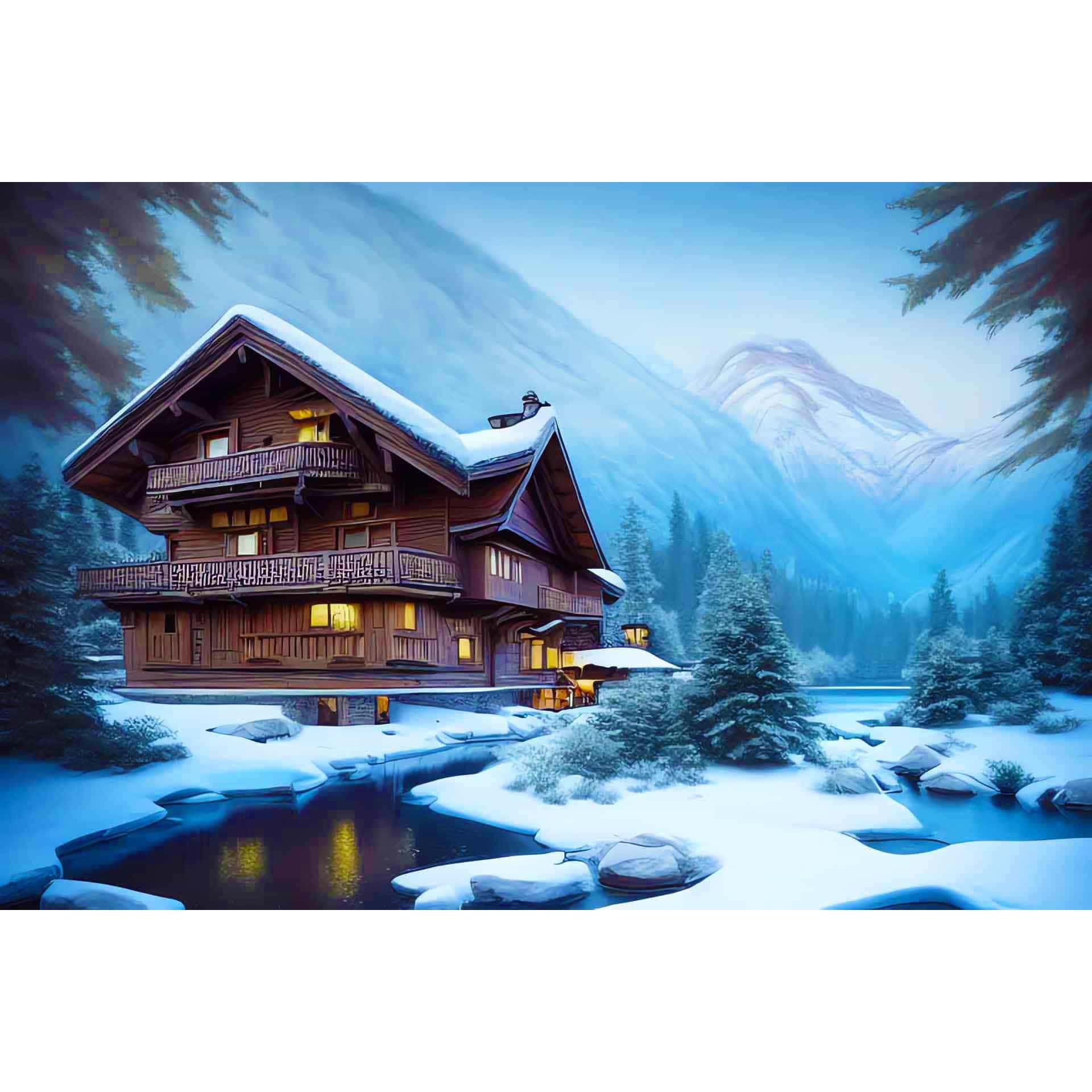 Diamond Painting - Urlaubshaus, Schneelandschaft - gedruckt in Ultra-HD - Horizontal, Winter
