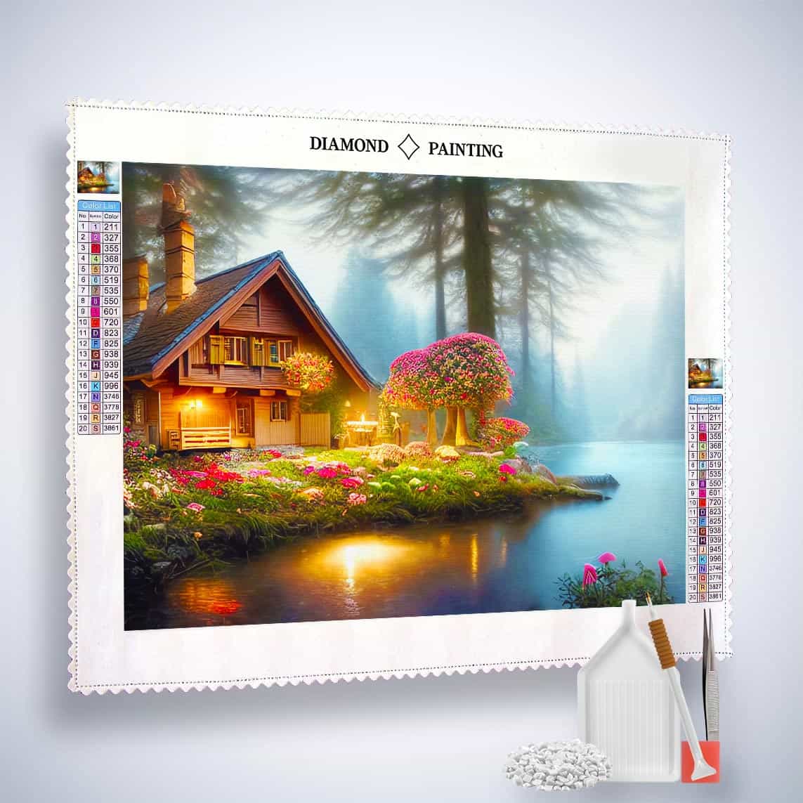 Diamond Painting - Romantisches Häuschen am See - gedruckt in Ultra-HD - Horizontal, Landschaft, See