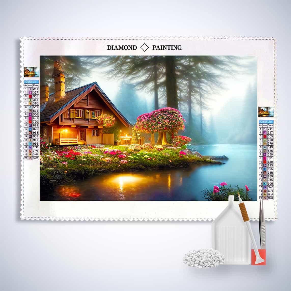 Diamond Painting - Romantisches Häuschen am See - gedruckt in Ultra-HD - Horizontal, Landschaft, See