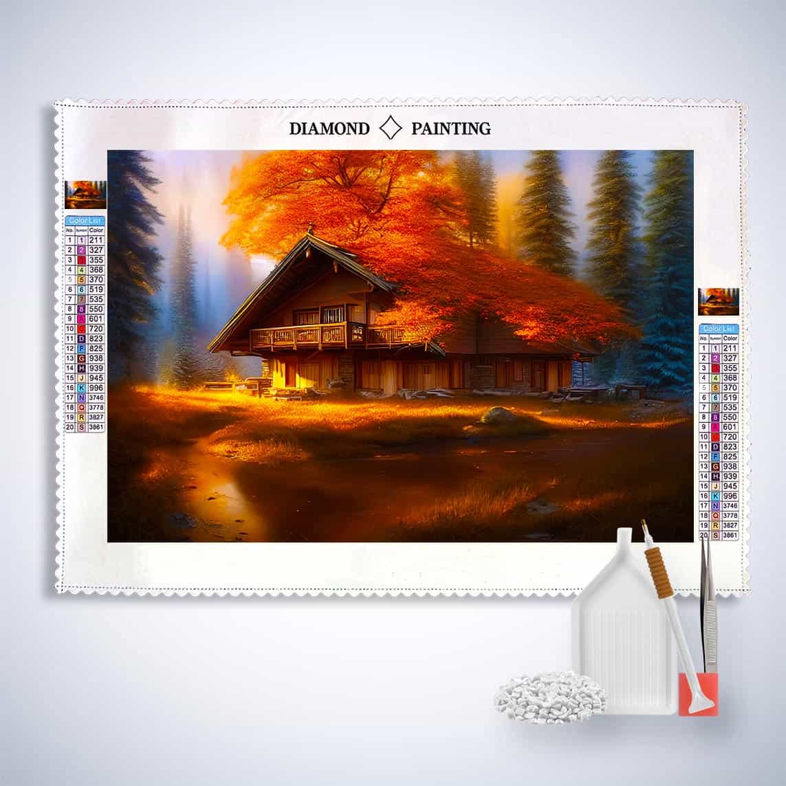 Diamond Painting - Waldherbsthäuschen - gedruckt in Ultra-HD - Herbst, Horizontal, Landschaft